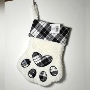 Dog christmas paw stocking black white sherpa feel 13" nwt